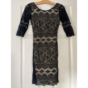 Windsor‎ Black Lace Lined Midi Low Cut Backless Cocktail Dress Women’s Size XXS